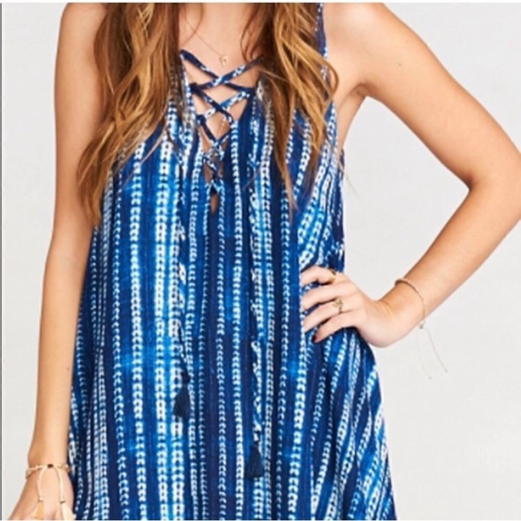 Show Me Your Mumu Blue Tie-Dye Lace Up Mini Dress - Size Medium - Picture 4 of 15